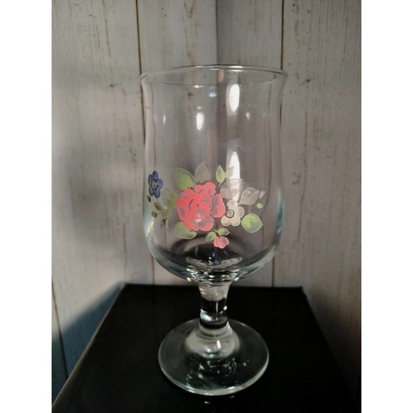 Pfaltzgraff Vintage Tea Rose Pedestal glass goblet X4 10 oz 1970's - Picture 1 of 10